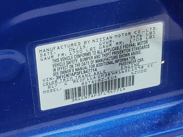 Photo 10 from auction – 2015 NISSAN VERSA S with VIN 3N1CN7AP3FL947714