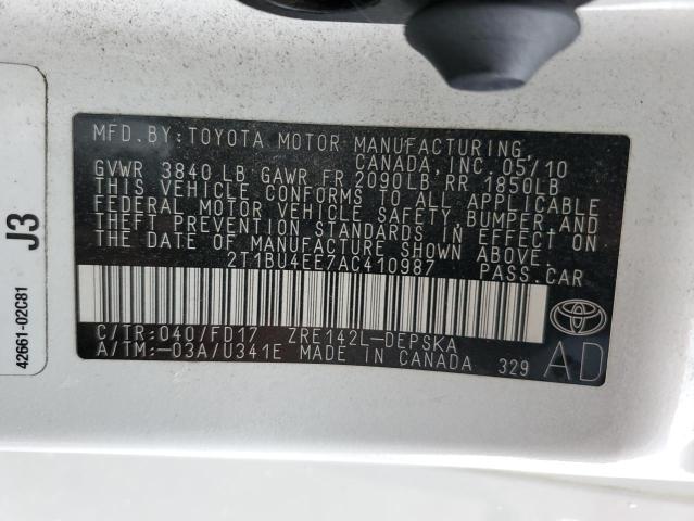 Photo 10 from auction – 2010 TOYOTA COROLLA BA with VIN 2T1BU4EE7AC410987