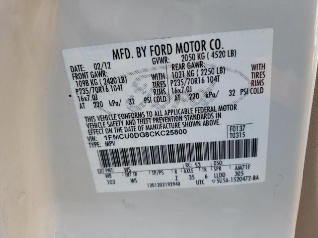 Zdjęcie 10 z aukcji – 2012 FORD ESCAPE XLT z VIN 1FMCU0DG8CKC25800