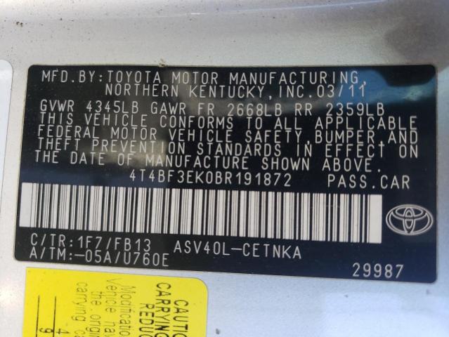 Фото 10 с аукциона – 2011 TOYOTA CAMRY BASE с VIN 4T4BF3EK0BR191872