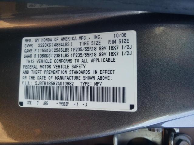 Photo 10 from auction – 2007 ACURA RDX TECHNO with VIN 5J8TB18597A010982