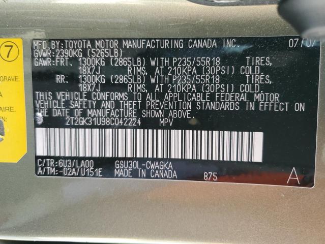Photo 10 from auction – 2008 LEXUS RX 350 with VIN 2T2GK31U98C042224