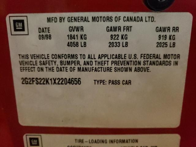 Photo 10 from auction – 1999 PONTIAC FIREBIRD with VIN 2G2FS22K1X2204656
