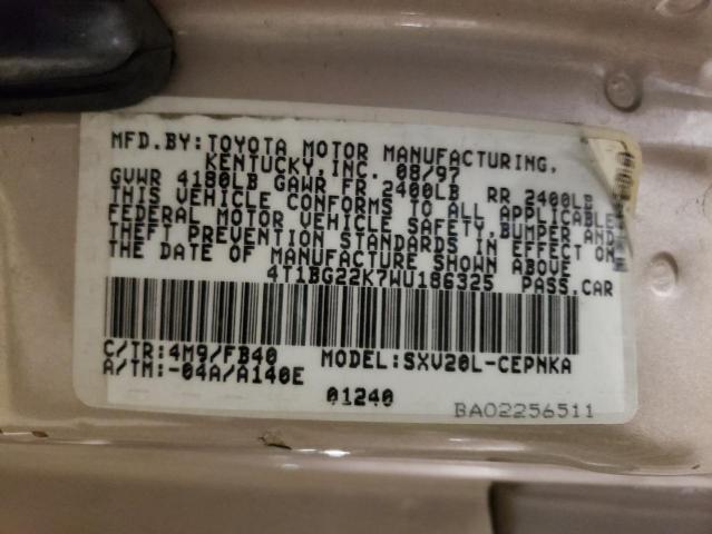 Photo 10 from auction – 1998 TOYOTA CAMRY CE with VIN 4T1BG22K7WU186325