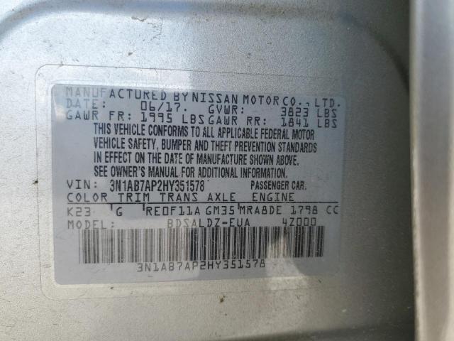 Photo 13 from auction – 2017 NISSAN SENTRA S with VIN 3N1AB7AP2HY351578