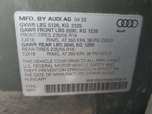 Photo 10 from auction – 2022 AUDI Q3 PREMIUM with VIN WA1DECF33N1113619