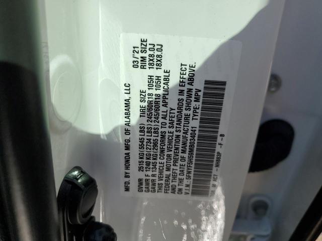 Photo 10 from auction – 2021 HONDA PILOT EXL with VIN 5FNYF5H59MB034041