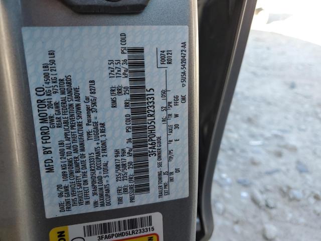 Photo 10 from auction – 2020 FORD FUSION SE with VIN 3FA6P0HD5LR233315