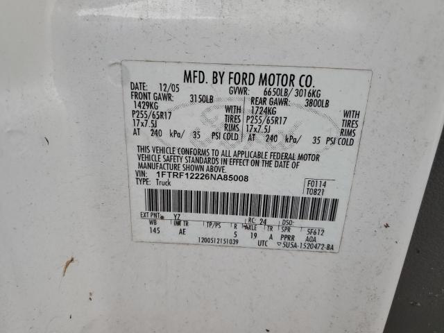 Photo 10 from auction – 2006 FORD F150 with VIN 1FTRF12226NA85008