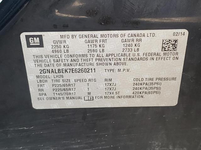 Photo 10 from auction – 2014 CHEVROLET EQUINOX LT with VIN 2GNALBEK7E6260211
