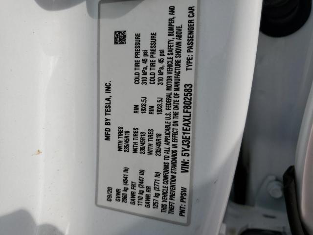 Photo 10 from auction – 2020 TESLA MODEL 3 with VIN 5YJ3E1EAXLF802583