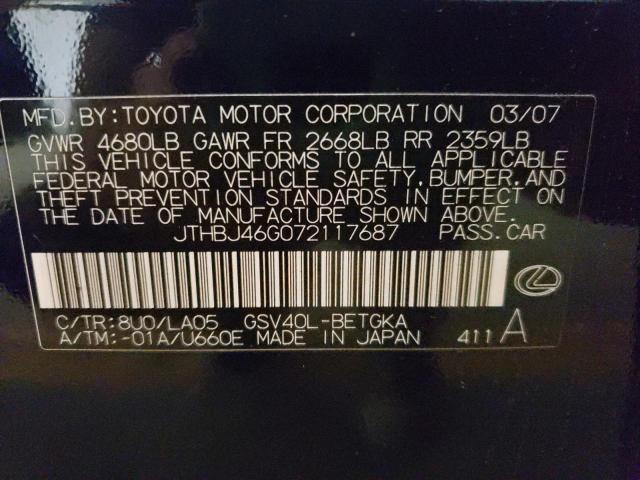 Photo 10 from auction – 2007 LEXUS ES 350 with VIN JTHBJ46G072117687