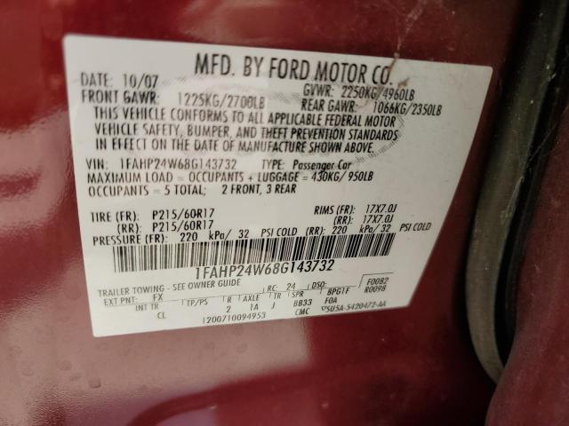 Photo 10 from auction – 2008 FORD TAURUS SEL with VIN 1FAHP24W68G143732