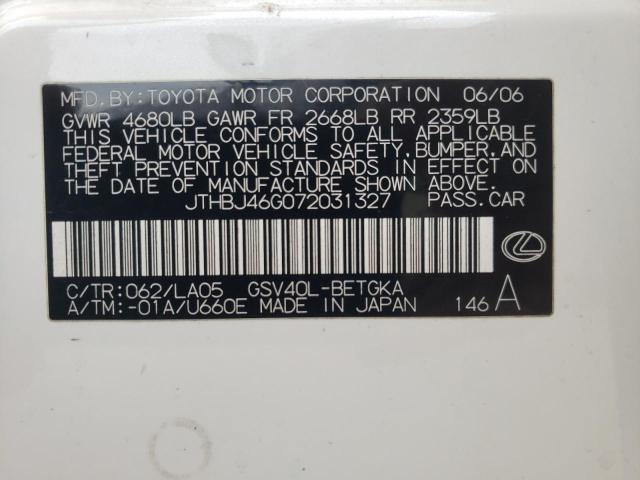 Photo 10 from auction – 2007 LEXUS ES 350 with VIN JTHBJ46G072031327