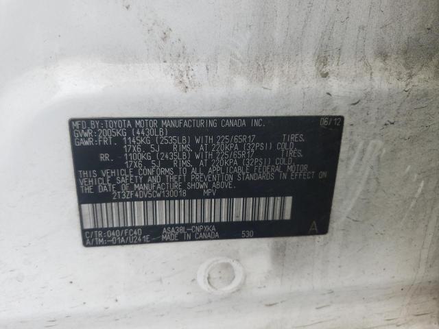Photo 10 from auction – 2012 TOYOTA RAV4 with VIN 2T3ZF4DV5CW130018