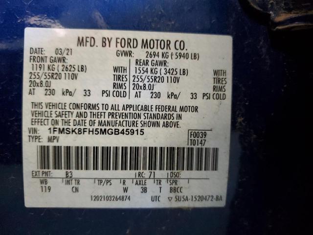 Foto 10 de la subasta – 2021 FORD EXPLORER L con VIN 1FMSK8FH5MGB45915