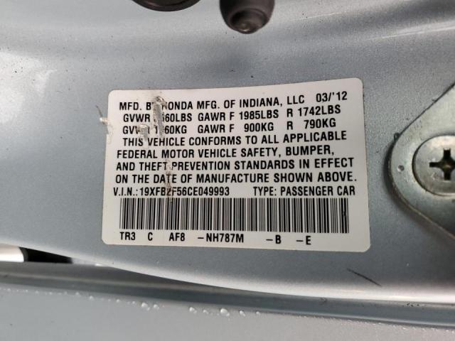 Photo 10 from auction – 2012 HONDA CIVIC LX with VIN 19XFB2F56CE049993