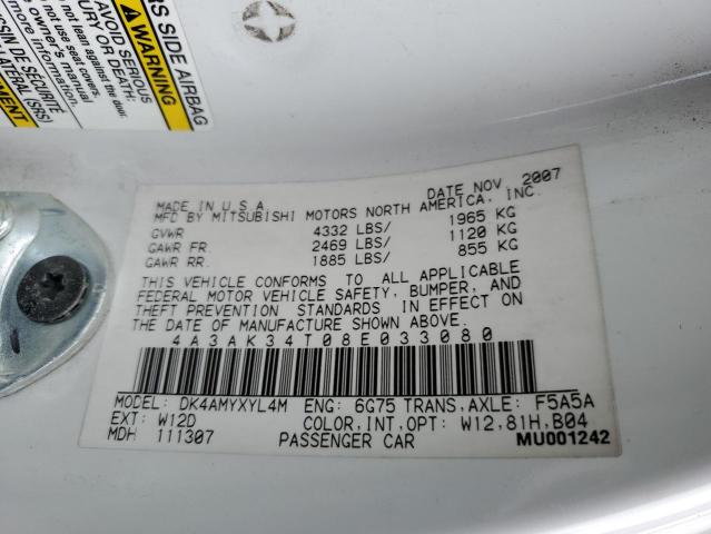 Photo 10 from auction – 2008 MITSUBISHI ECLIPSE GT with VIN 4A3AK34T08E033080