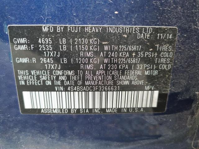 Photo 10 from auction – 2015 SUBARU OUTBACK 2. with VIN 4S4BSADC3F3266631
