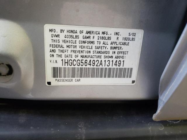 Photo 10 from auction – 2002 HONDA ACCORD with VIN 1HGCG56492A131491