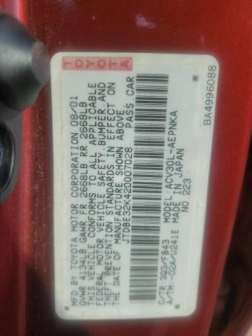 Photo 10 from auction – 2002 TOYOTA CAMRY LE with VIN JTDBE32K420007028