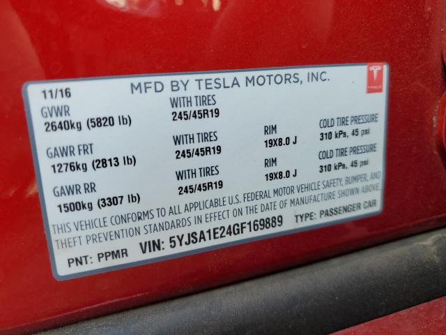 Photo 10 from auction – 2016 TESLA MODEL S with VIN 5YJSA1E24GF169889