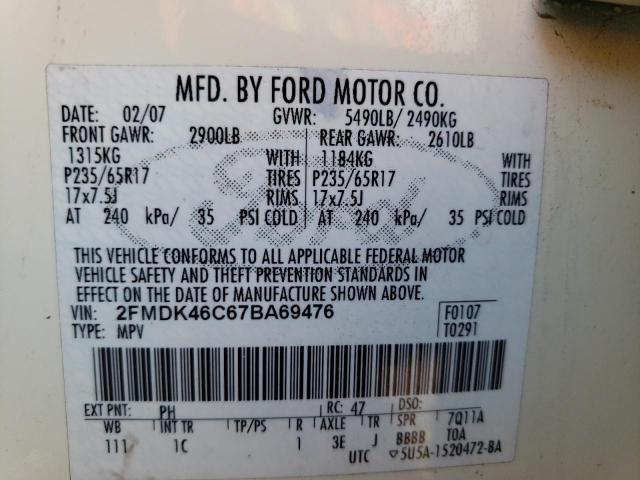Photo 10 from auction – 2007 FORD EDGE SE with VIN 2FMDK46C67BA69476