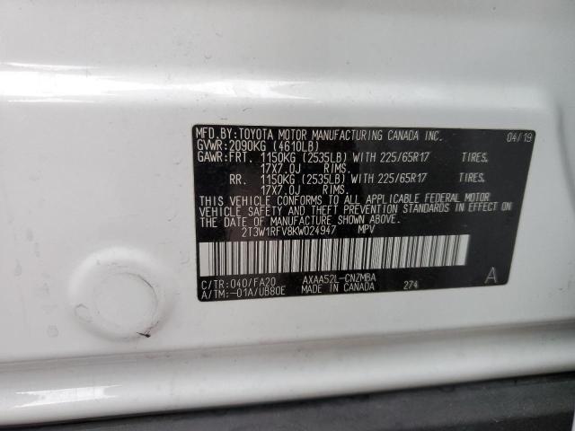 Photo 10 from auction – 2019 TOYOTA RAV4 XLE with VIN 2T3W1RFV8KW024947