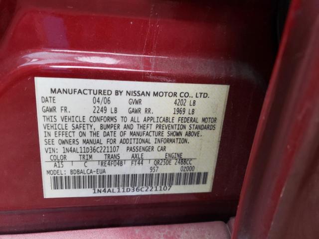 Photo 10 from auction – 2006 NISSAN ALTIMA S with VIN 1N4AL11D36C221107