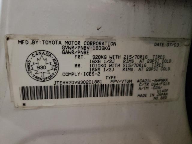 Photo 10 from auction – 2003 TOYOTA RAV4 with VIN JTEHH20V830261881