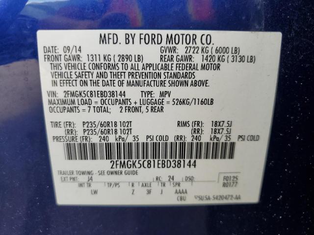 Photo 10 from auction – 2014 FORD FLEX SEL with VIN 2FMGK5C81EBD38144