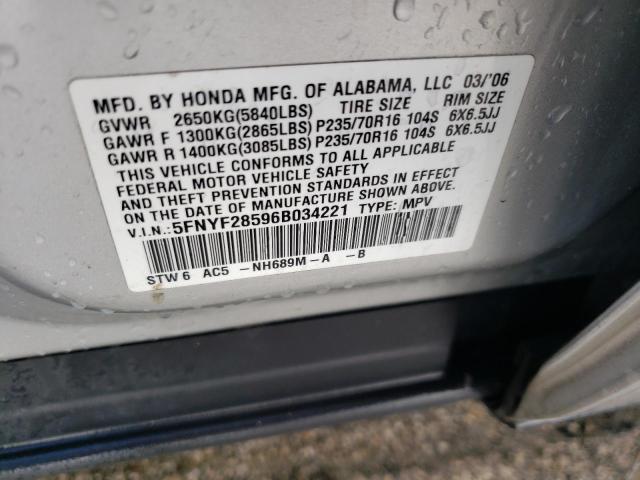 Photo 10 from auction – 2006 HONDA PILOT EX with VIN 5FNYF28596B034221