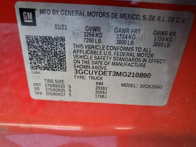 Photo 10 from auction – 2021 CHEVROLET SILVERADO with VIN 3GCUYDET3MG210890