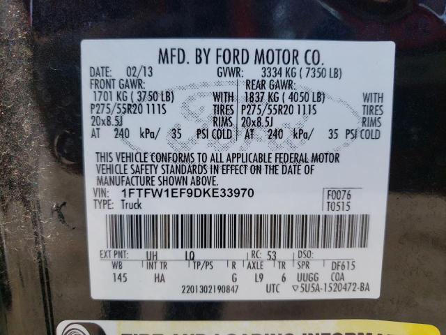 Photo 10 from auction – 2013 FORD F150 SUPER with VIN 1FTFW1EF9DKE33970