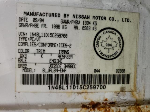 Photo 10 from auction – 2005 NISSAN ALTIMA SE with VIN 1N4BL11D15C259700