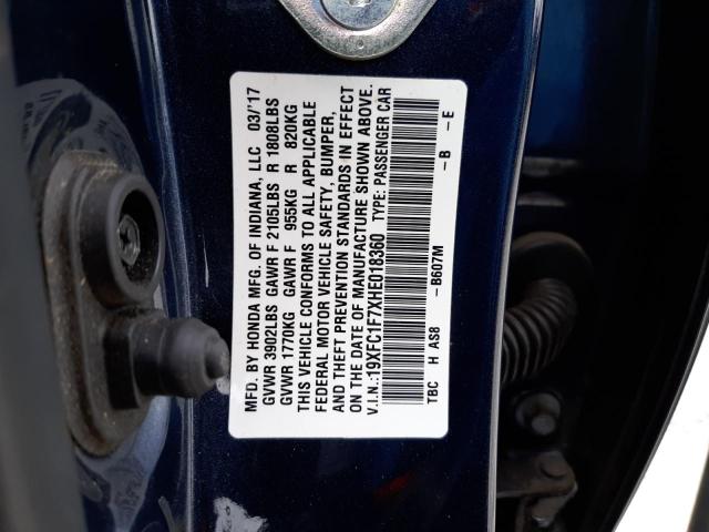Photo 10 from auction – 2017 HONDA CIVIC EXL with VIN 19XFC1F7XHE018360