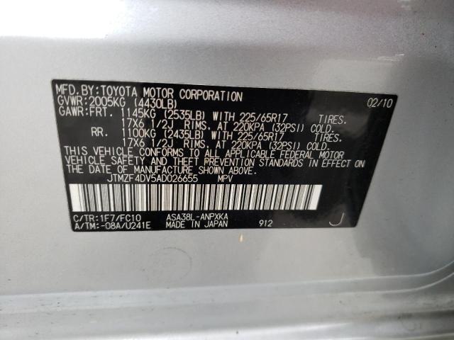Photo 10 from auction – 2010 TOYOTA RAV4 with VIN JTMZF4DV5AD026655