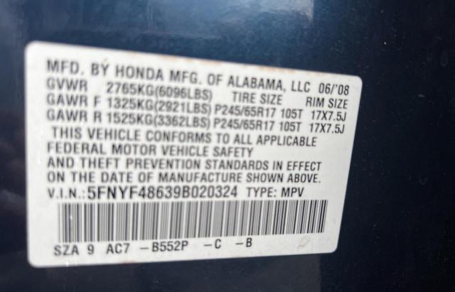 Photo 10 from auction – 2009 HONDA PILOT EXL with VIN 5FNYF48639B020324