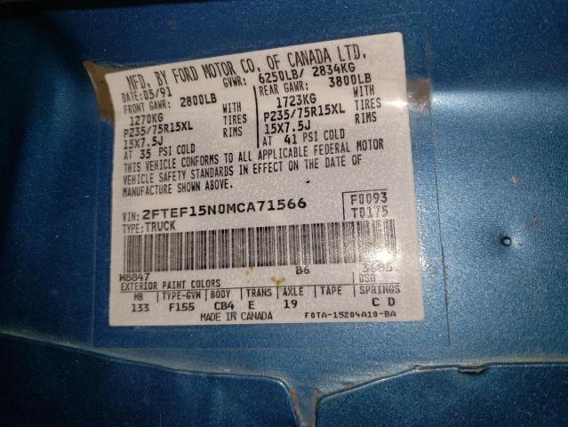 Photo 10 from auction – 1991 FORD F150 with VIN 2FTEF15N0MCA71566