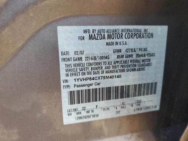 Photo 10 from auction – 2007 MAZDA 6 I with VIN 1YVHP84CX75M40140