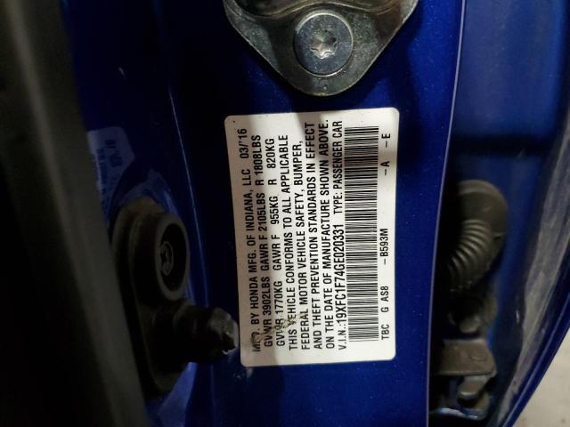 Photo 10 from auction – 2016 HONDA CIVIC EXL with VIN 19XFC1F74GE020331