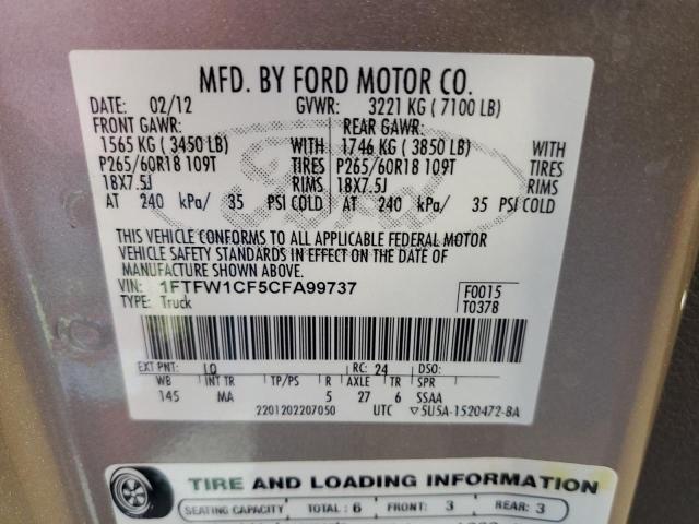 Photo 10 from auction – 2012 FORD F150 SUPER with VIN 1FTFW1CF5CFA99737