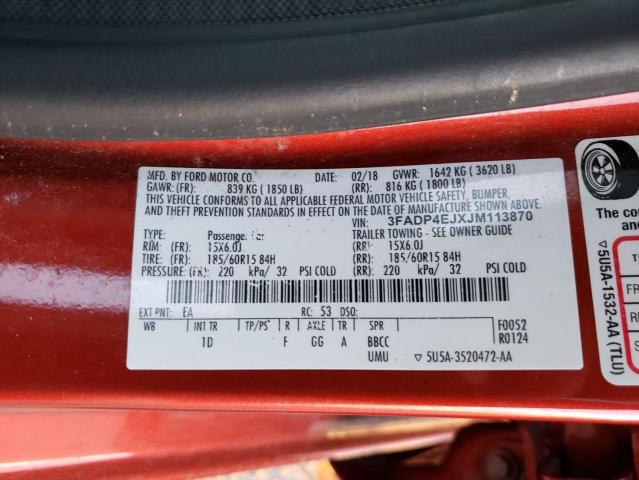 Photo 10 from auction – 2018 FORD FIESTA SE with VIN 3FADP4EJXJM113870
