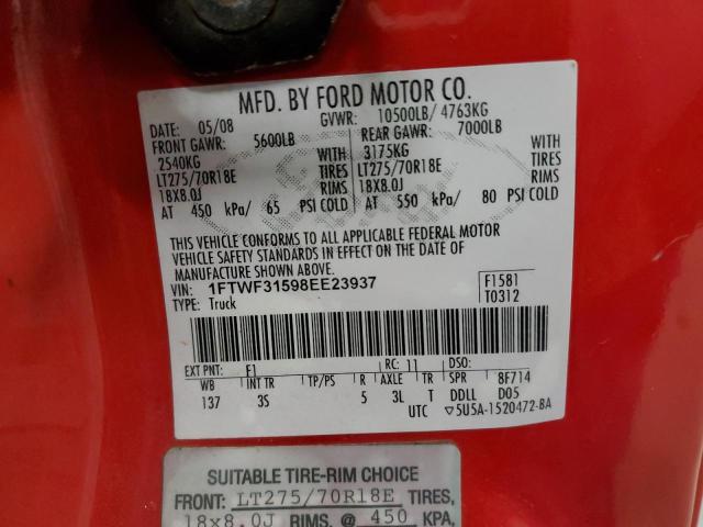 Photo 10 from auction – 2008 FORD F350 with VIN 1FTWF31598EE23937
