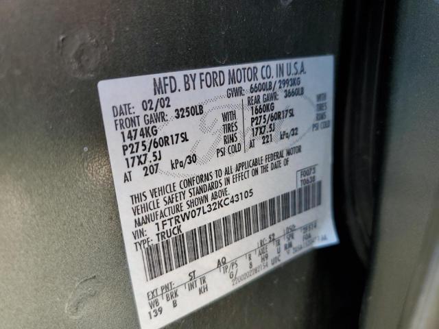 Photo 10 from auction – 2002 FORD F150 SUPER with VIN 1FTRW07L32KC43105
