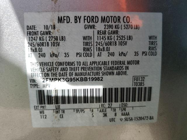 Photo 10 from auction – 2019 FORD EDGE SE with VIN 2FMPK3G95KBB19982