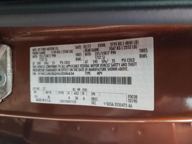 Photo 10 from auction – 2017 FORD ESCAPE SE with VIN 1FMCU9G92HUD06434