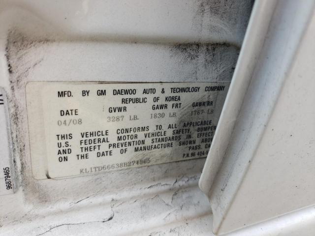 Photo 10 from auction – 2008 CHEVROLET AVEO BASE with VIN KL1TD66638B274865