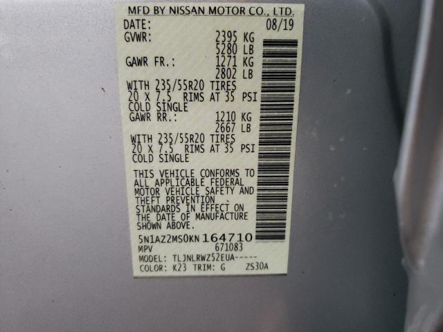 Photo 10 from auction – 2019 NISSAN MURANO S with VIN 5N1AZ2MS0KN164710