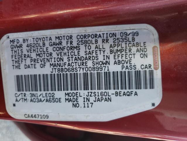 Photo 10 from auction – 2000 LEXUS GS 300 with VIN JT8BD68S7Y0089971